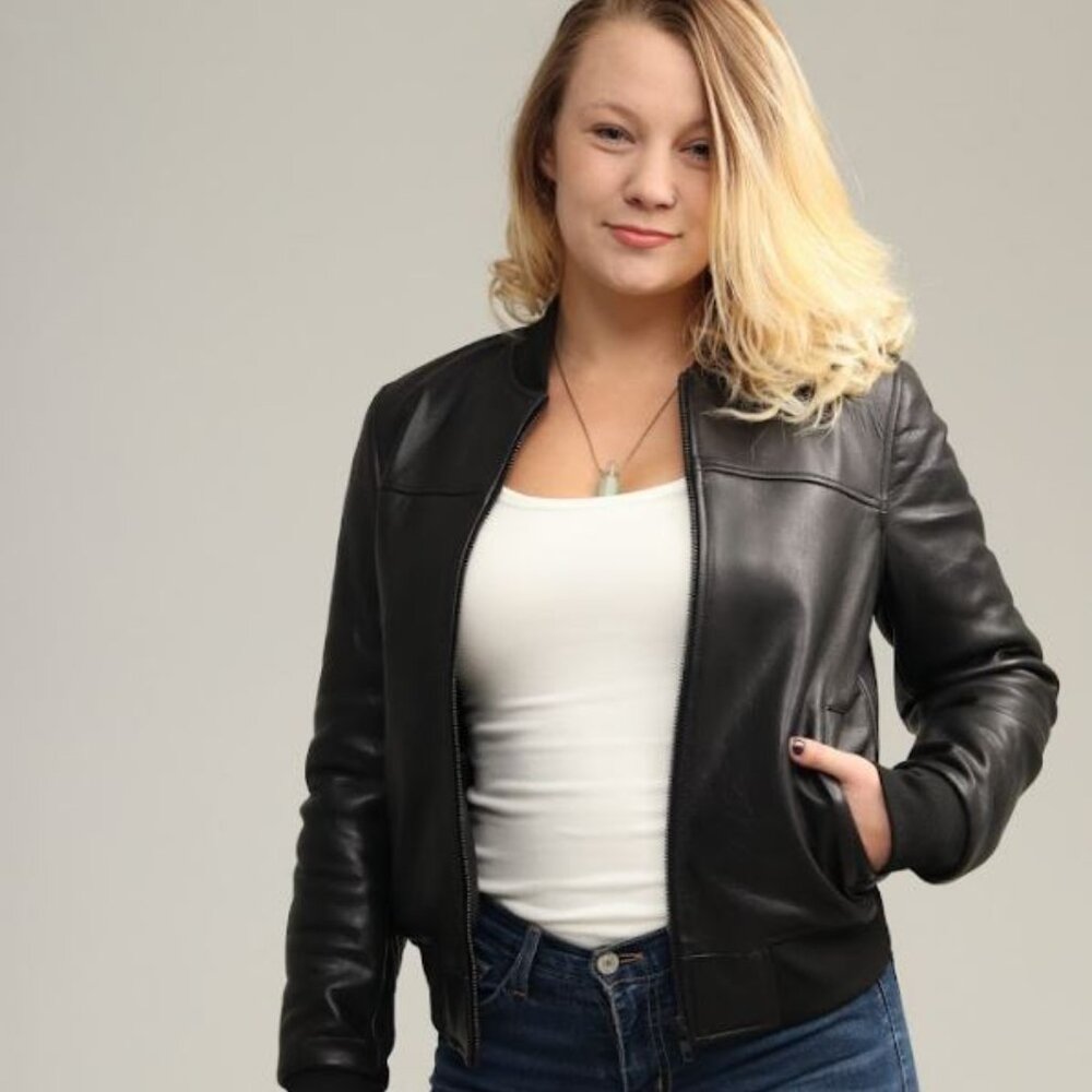 Womens Fashion Leather Bomber Jacket